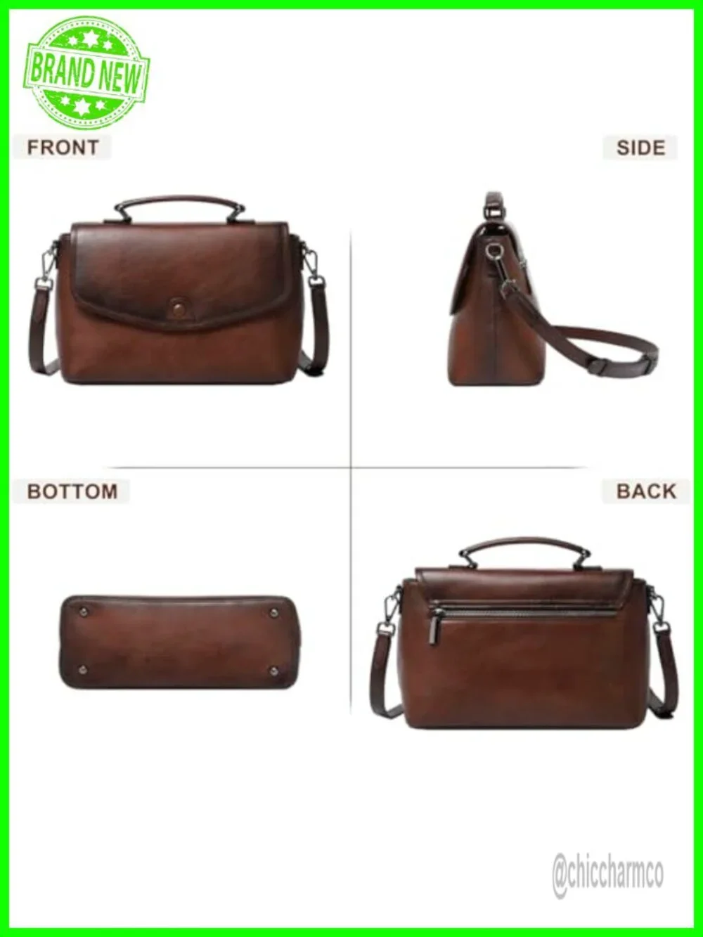 Genuine Leather Crossbody Satchel Handbag Flap Shoulder Bag Top Handle